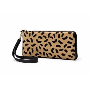 RFID New York Genuine Leather Leopard Print Wristlet Clutch Zip Around